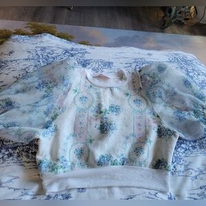 Selkie Pastel Floral Puff Sleeve Kids Blouse